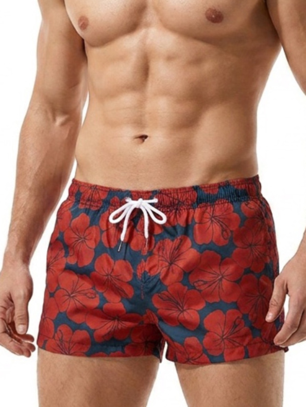 Seobean Men's Red Hibiscus Swim Trunks / Shorts — Size XL
